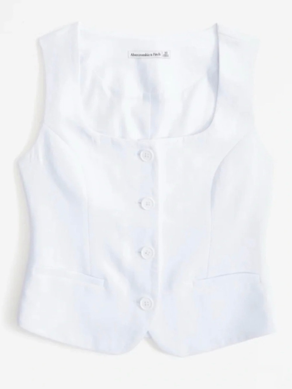 Abercrombie & Fitch Mara Premium Crepe White Sleeveless Button Vest